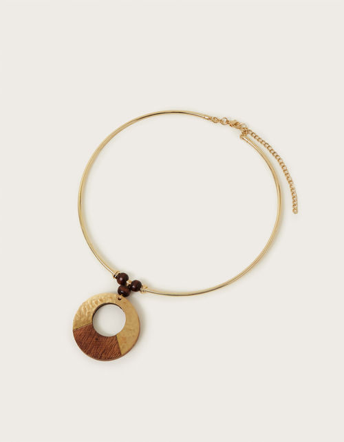 Wooden Circle Pendant Choker Necklace