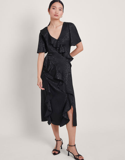 Luna Satin Ruffle Dress Black