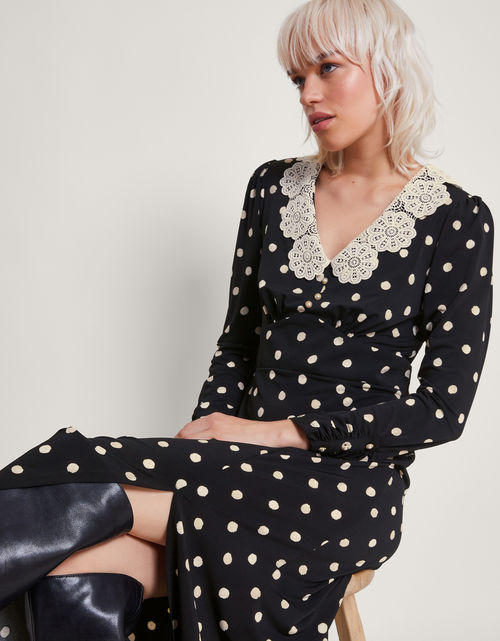 Sally Spot Collar Dress Black