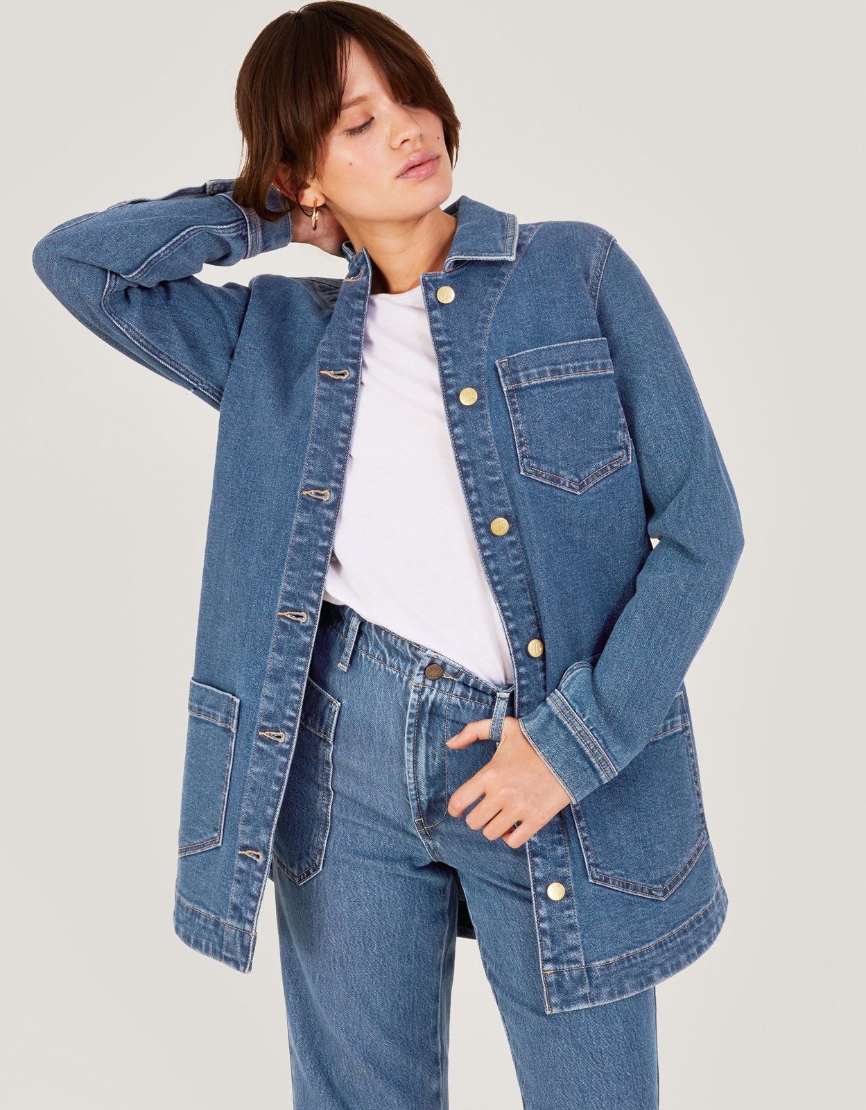 Mindy Longline Denim Jacket with Sustainable Cotton Blue 35.00