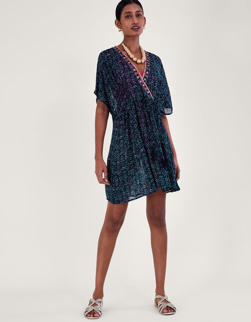 Print Embroidered Kaftan Blue