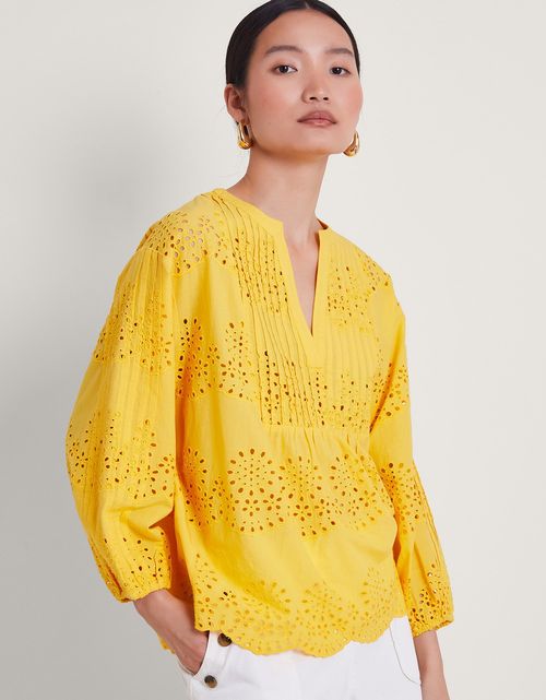 Serena Broderie Top Yellow