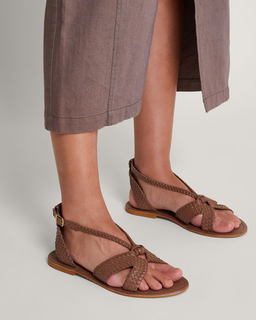 Woven Leather Sandals Tan