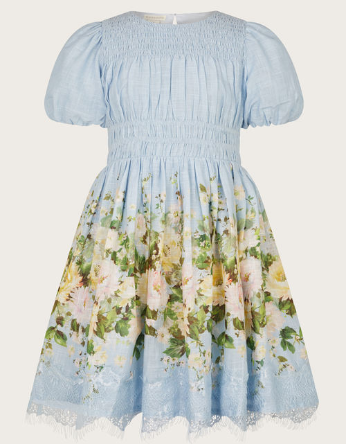 Floral Border Lace Dress Blue