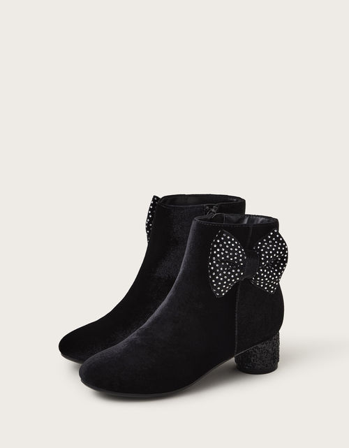 Velvet Bow Boots Black