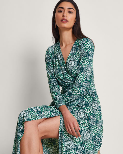 Kit Print Wrap Dress Green