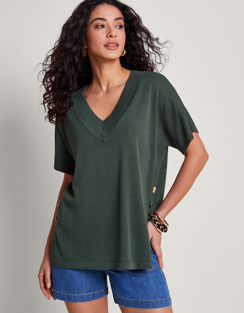 Bel Button Knit Top Green