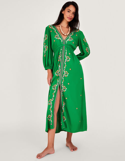 Embroidered Maxi Kaftan Dress in LENZING™ ECOVERO™ Green | £85.00 | One New  Change