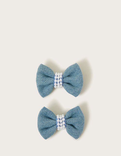 2-Pack Pearl Denim Bow Clips