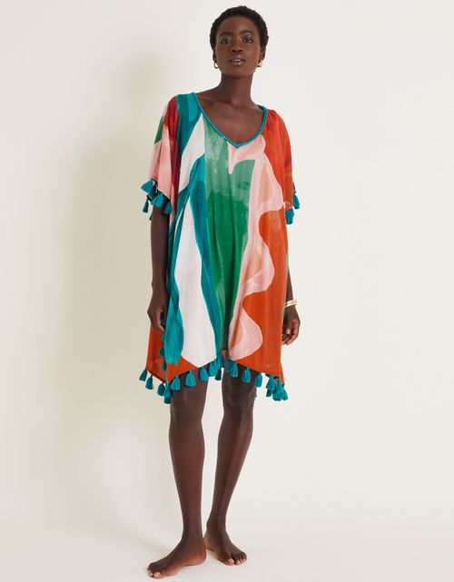 Ivy Abstract Print Kaftan Dress Brown