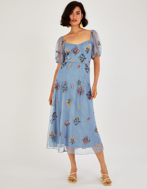 Tilly Tiered Maxi Dress in Recycled Polyester Blue