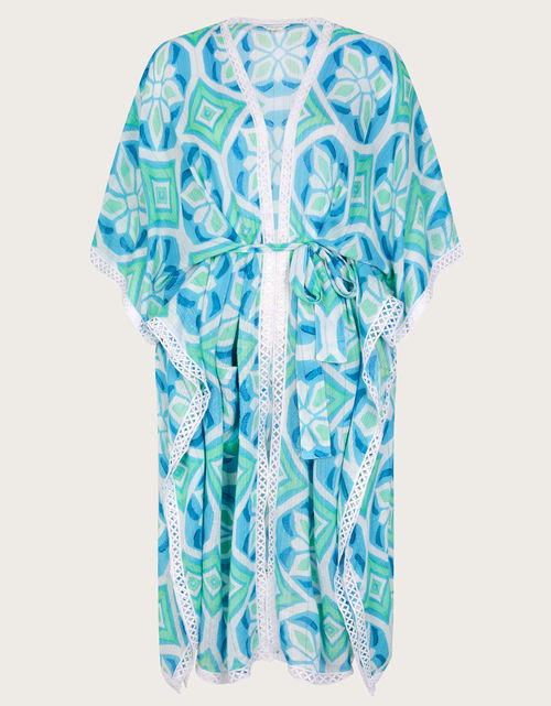 Mosaic Print Belted Kimono