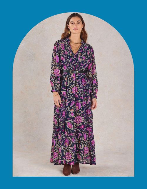 East Print Pintuck Maxi Dress...