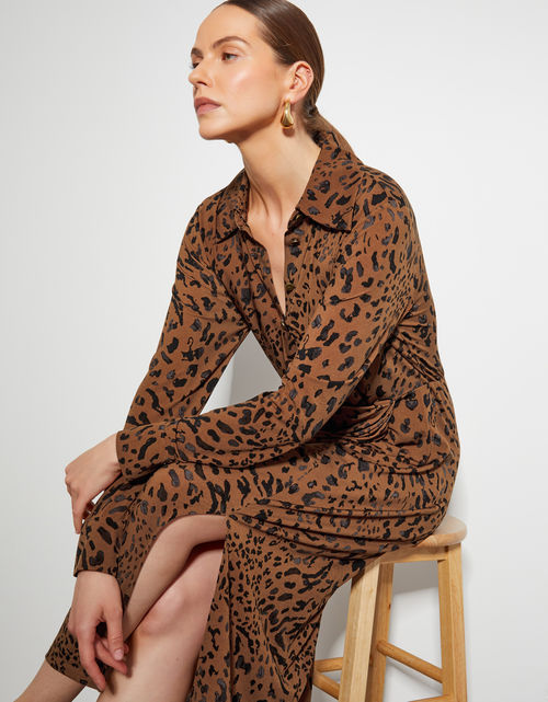 Aubrey Jersey Leopard Print Dress Brown