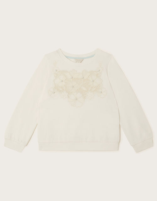 Pearly Floral Sweatshirt Ivory