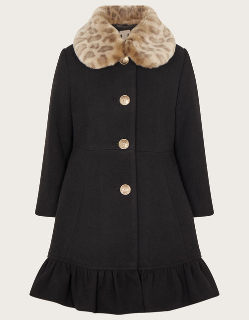 Ruffle Hem Faux Fur Collar...