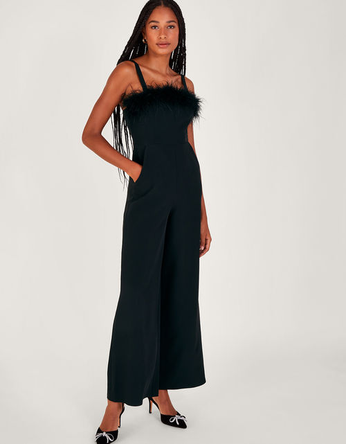 Eva Feather Jumpsuit Black