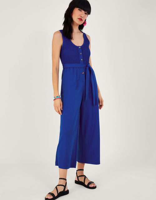 Shirred Jumpsuit Blue