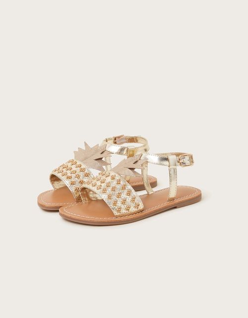 Embellished Pineapple Sandals Gold