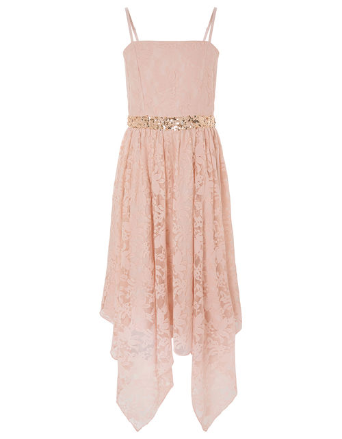Lace Hanky Hem Prom Dress Pink