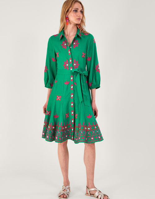 Embroidered Shirt Dress in...