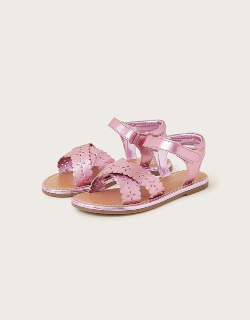 Leather Cutwork Sandals Pink