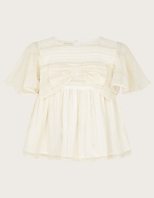 Sparkle Bow Woven Blouse Ivory