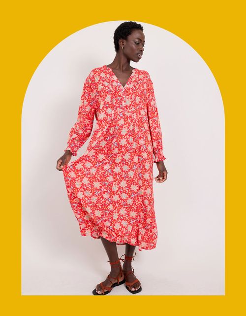 East Pleat Floral Midi Dress...