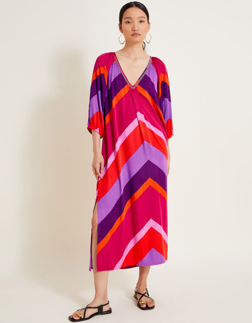 Sonya Stripe Kaftan Dress Red