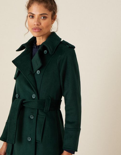 Sadie Faux Fur Trim Wrap Coat Green