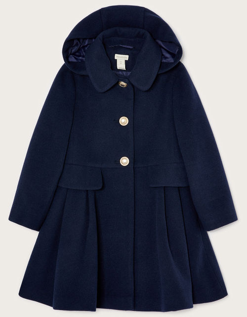 Flap Pocket Hooded Coat Blue