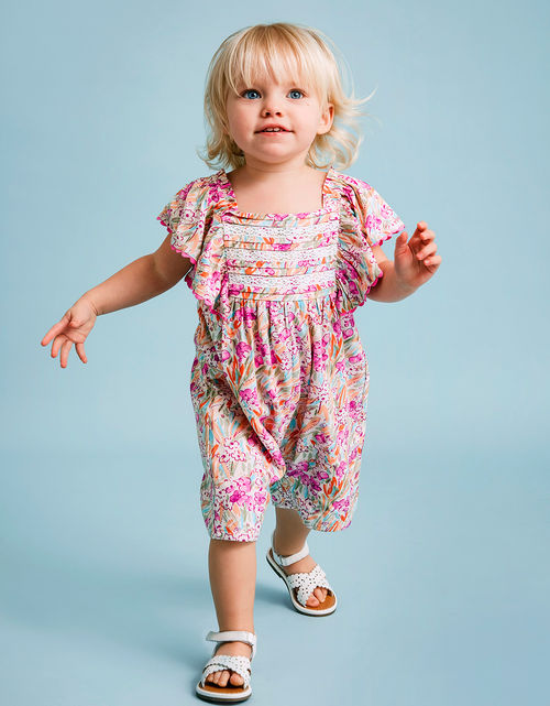 Baby Floral Frill Romper Pink