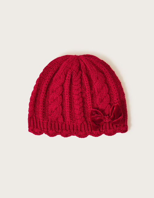 Velvet Bow Beanie Hat Red