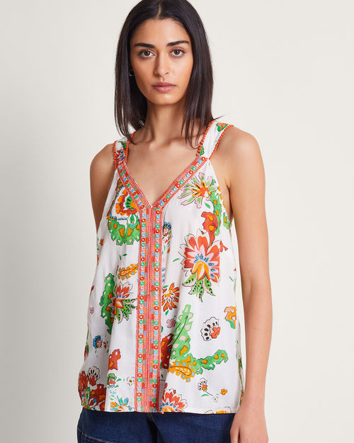 Embroidered Print Cami Ivory