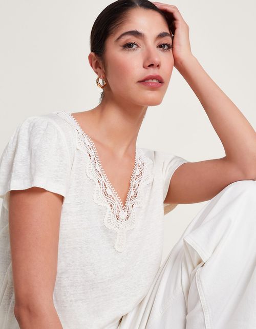 Lisa Lace Linen T-Shirt Ivory