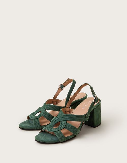 Strappy Suede Block Heels Green