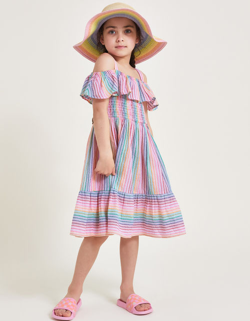 Stripe Frill Beach Dress Ivory