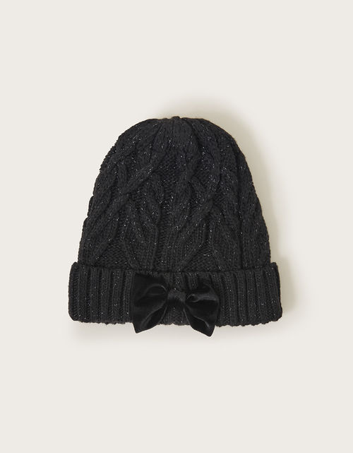 Sparkly Bow Beanie Black