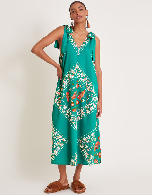 Mila Border Print Midi Dress Teal