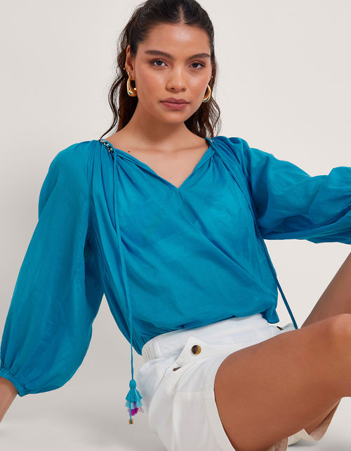 Amy Tie Neck Top Blue