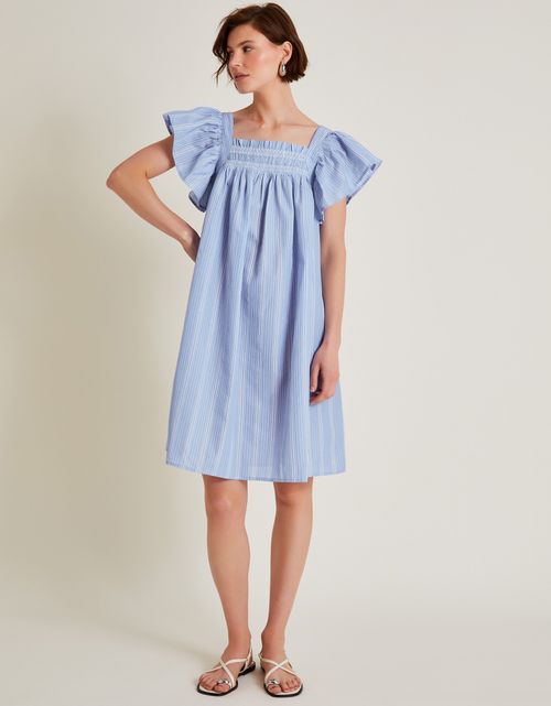 Dora Smock Frill Mini Dress Blue