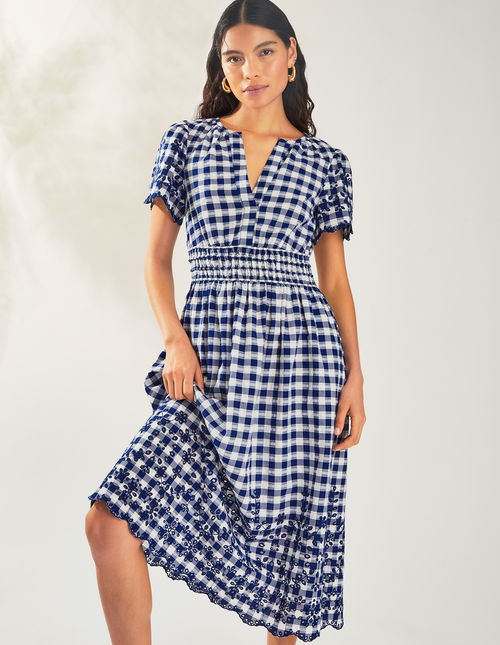 Nyla Gingham Dress Blue