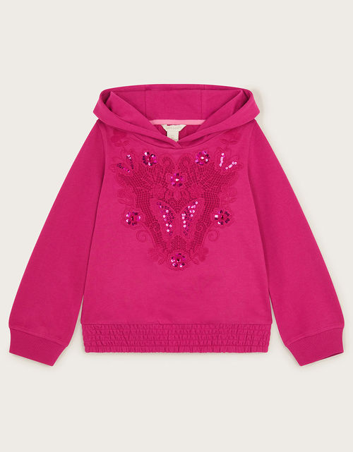 Crochet Cut Out Hoodie Pink