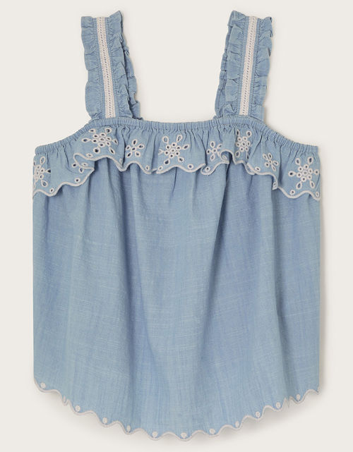 Broderie Frill Top Blue