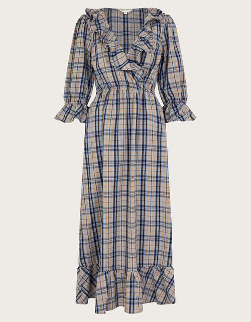 Daisy Check V-Neck Midi Dress...