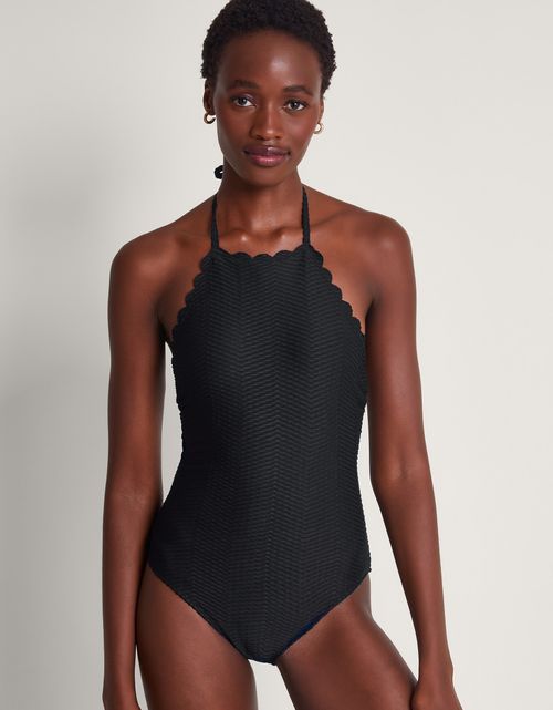 Una Scallop Swimsuit Black