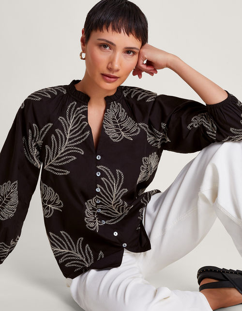 Raeni Leaf Print Blouse Black