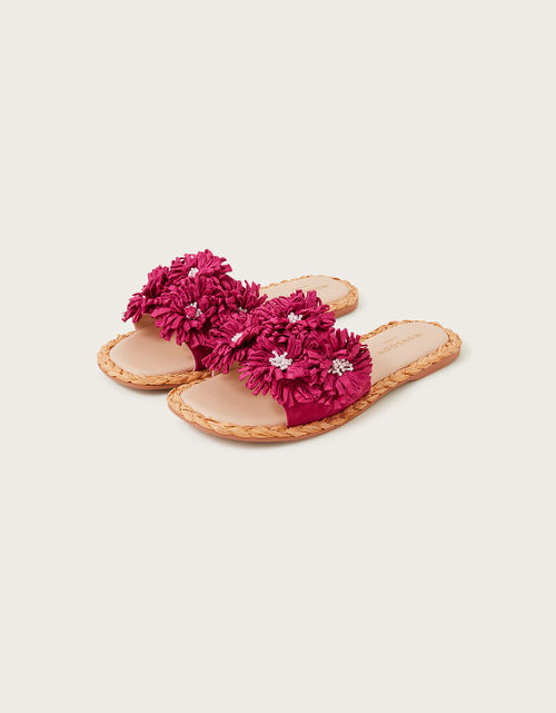 Raffia Floral Suede Sliders...