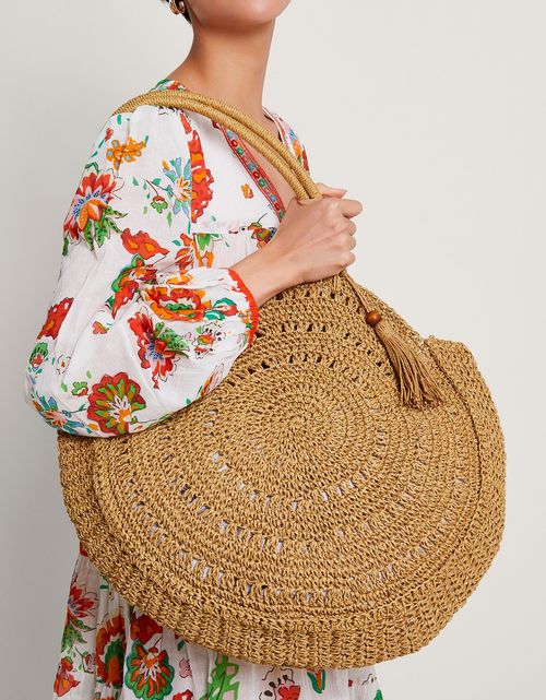 Round Metallic Raffia Bag