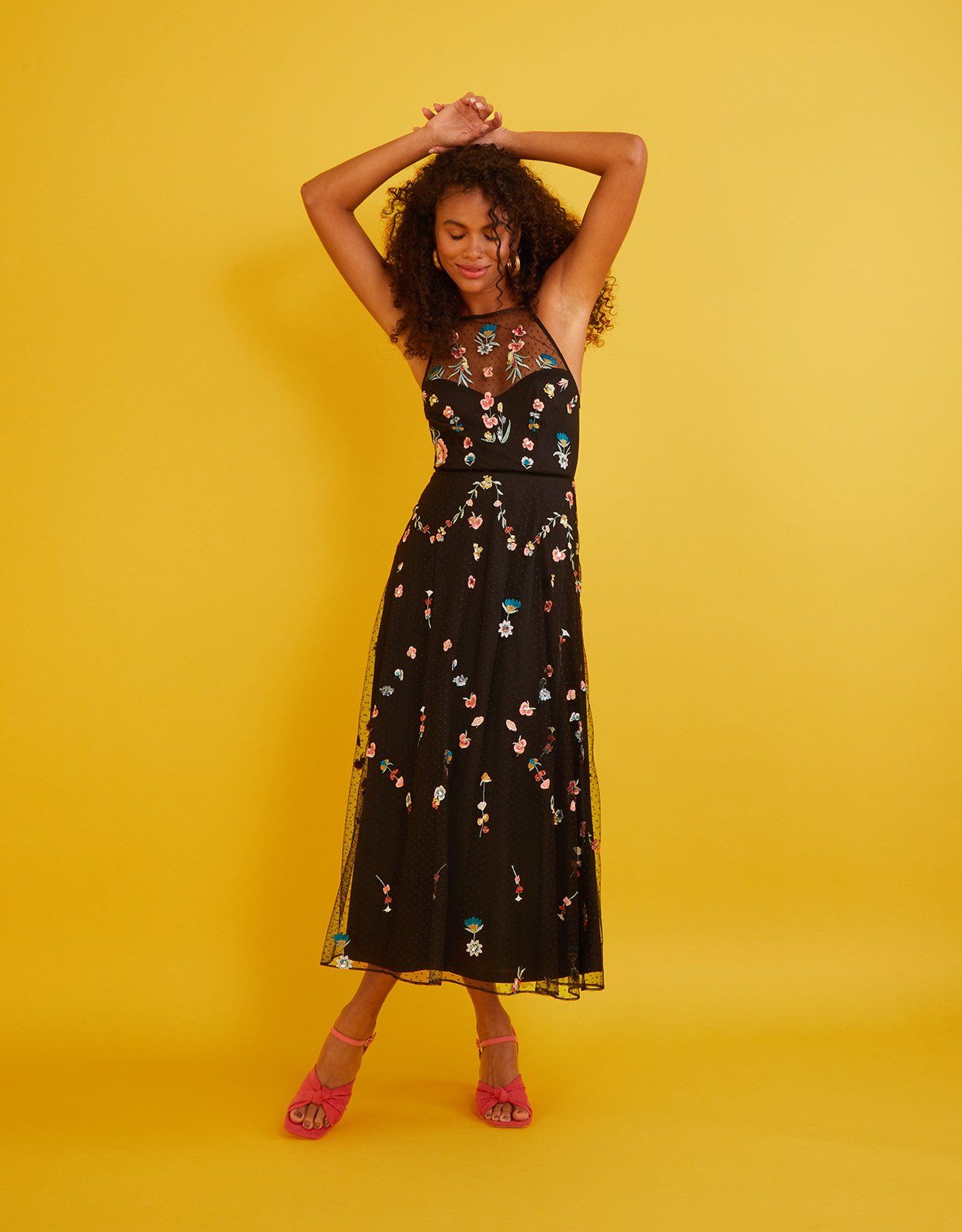Embroidered midi dress uk hot sale